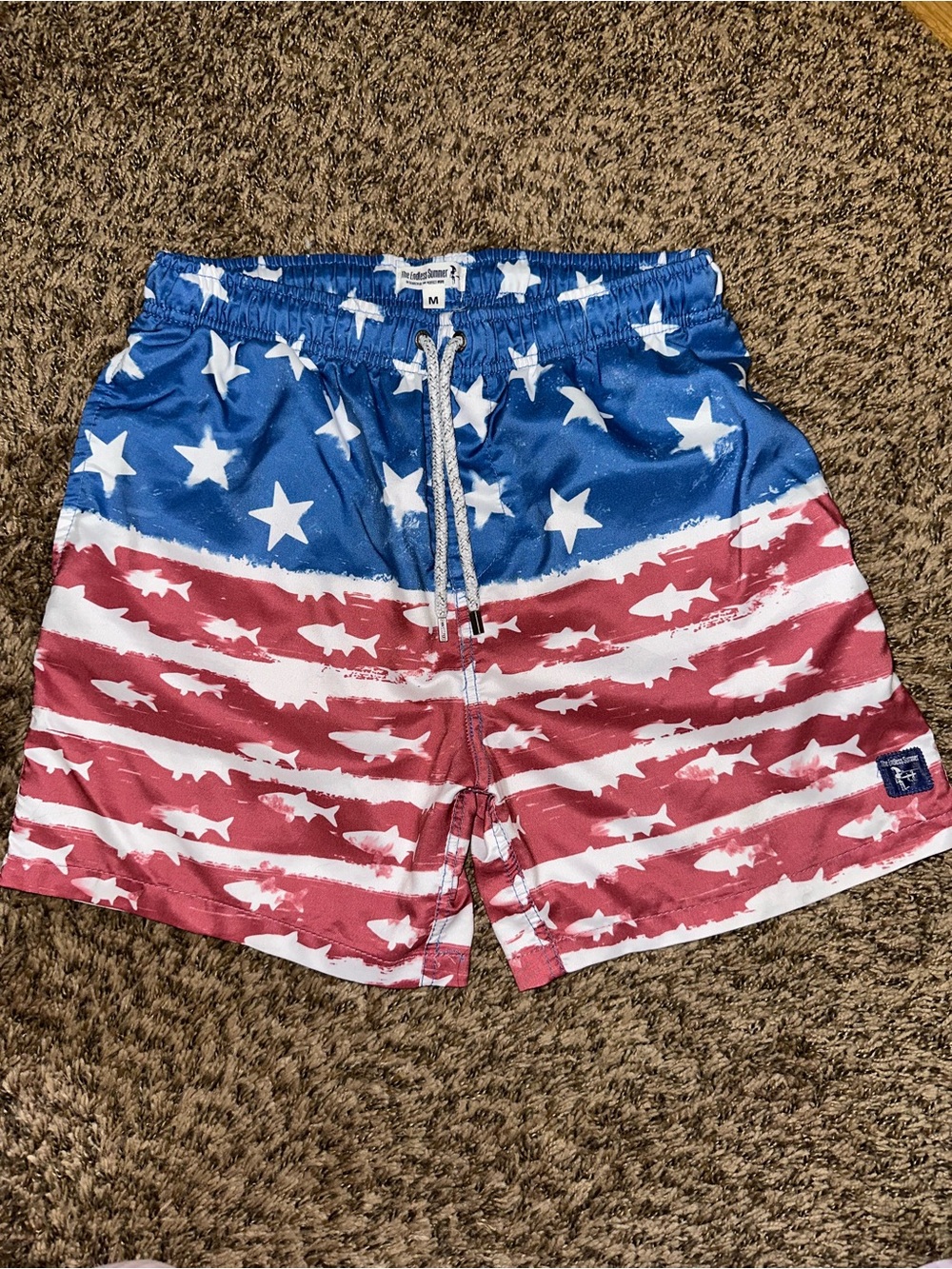 The Endless Summer M Blue Star Print Swim Trunks